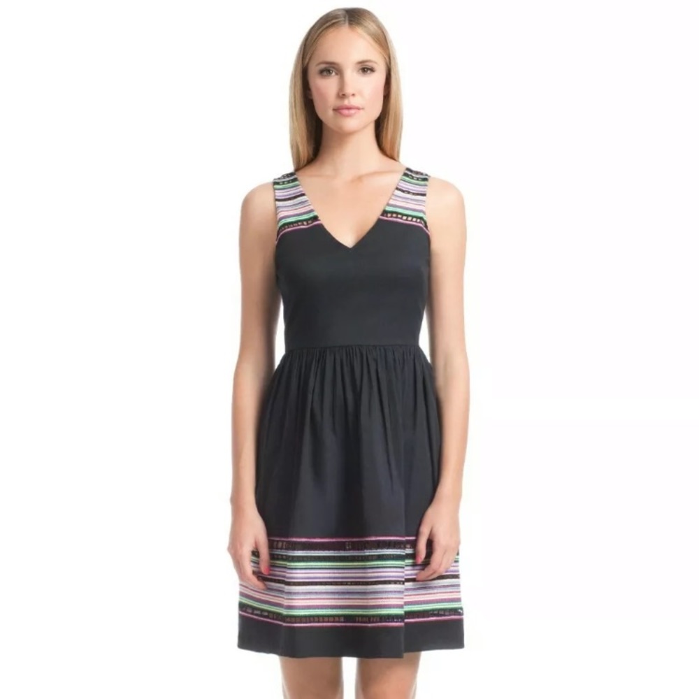 Shoshanna Black Striped V Neck Sleeveless Dress NWOT